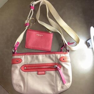Coach Pink and Cream Crossbody Bag with card holder